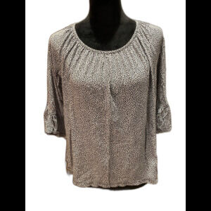 Michael Kors Blouse Size Medium Top Black White Pattern 3/4 Bell Sleeves Casual